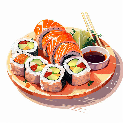 Sushi clipart in the style of oil painting, on a white background