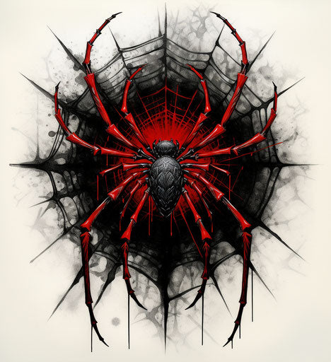 Black and red spider design, double lines style, modern