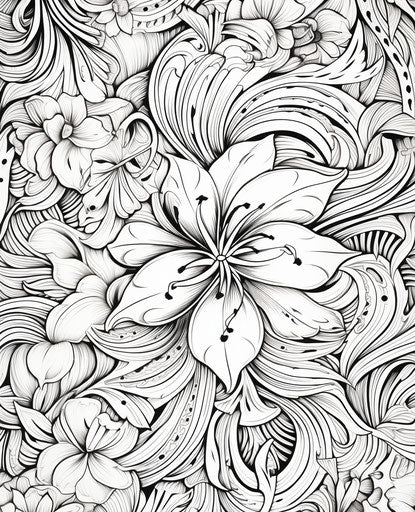 Patterns surrounded by flowers and leaves, Maori art style, pencil sketches