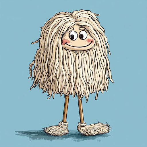 Humorous caricature of a mop with human characteristics