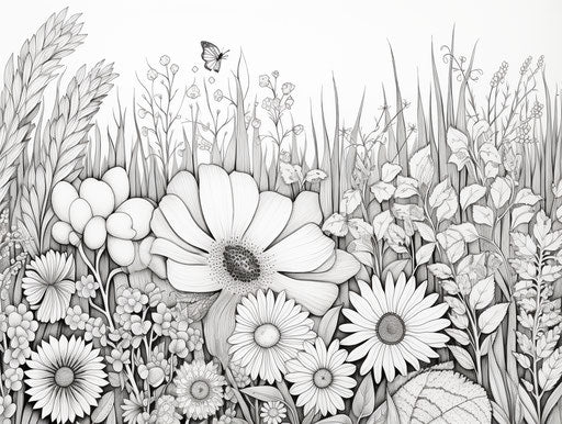 Printable Spring Flower Coloring Sheets, Pointillist Style