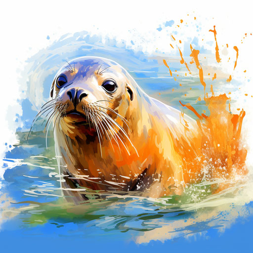 Seal clipart in the style of Impressionistic Art, on white background