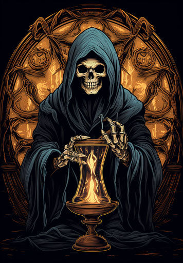 The grim reaper with a glass hourglass