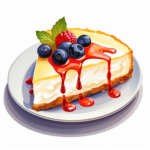 Cheesecake clipart in the style of Impressionistic Art, on white background