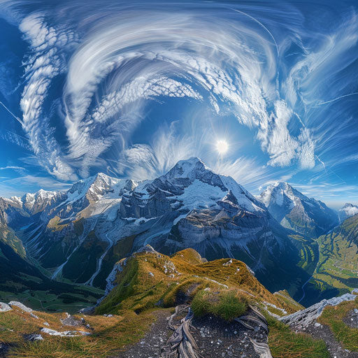 Snow-capped peak of the Eiger under brilliant blue sky