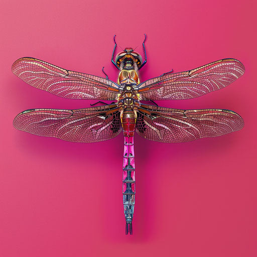 Dragonfly clipart on bright magenta background with texture