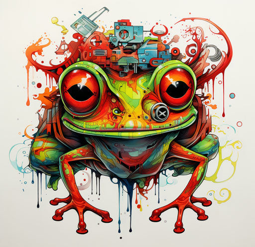 A green and red frog with a colorful beak