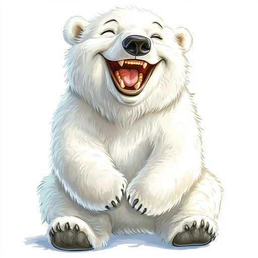 Humorous caricature of a polar bear with human characteristics