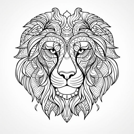 Minimalist lion head with designs for coloring