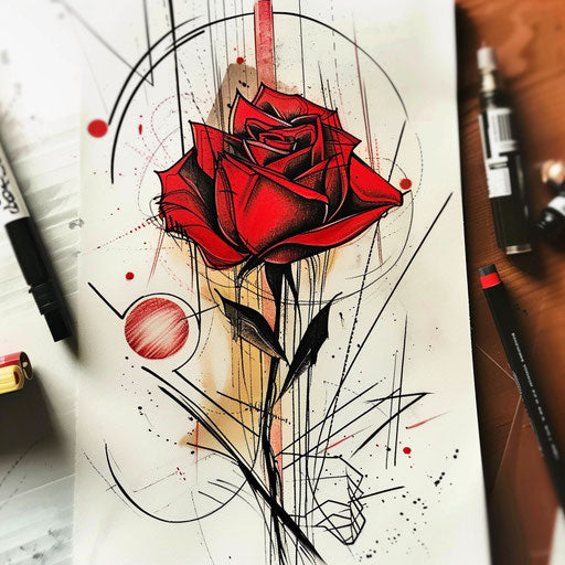 Bold and vibrant tattoo sketch of a red rose