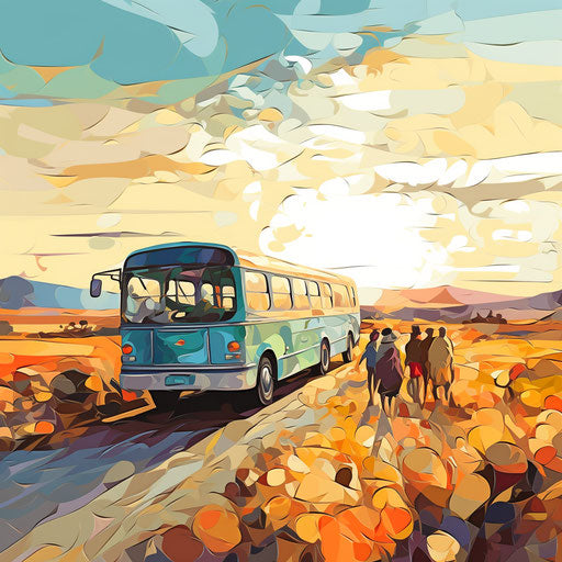 Field trip clipart in the style of Oil painting, on a white background
