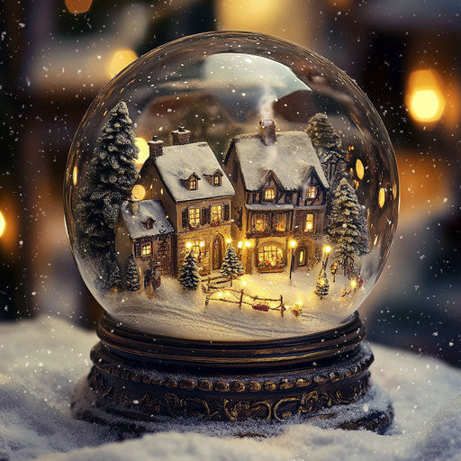 Peaceful Christmas village in a beautiful snow globe