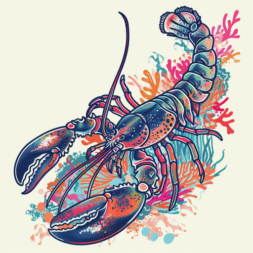 Exotic flat tattoo sketch of a lobster on a tropical reef