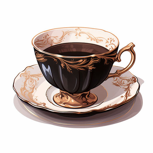 Teacup artwork in the Chiaroscuro Art style, on a white background
