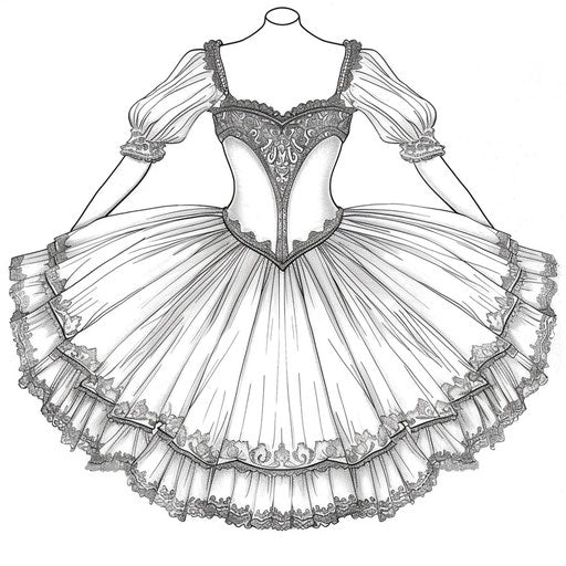 Ballerina's tutu with intricate lace and flowing fabric