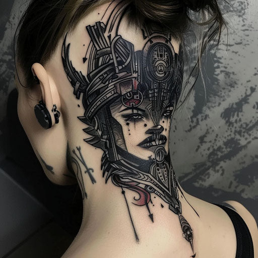 Neck tattoos for women with cyberpunk designs