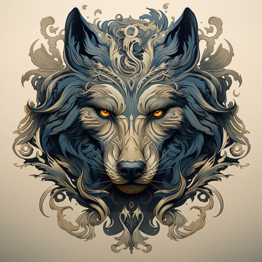 Distorted wolf tattoo in classic style on grey