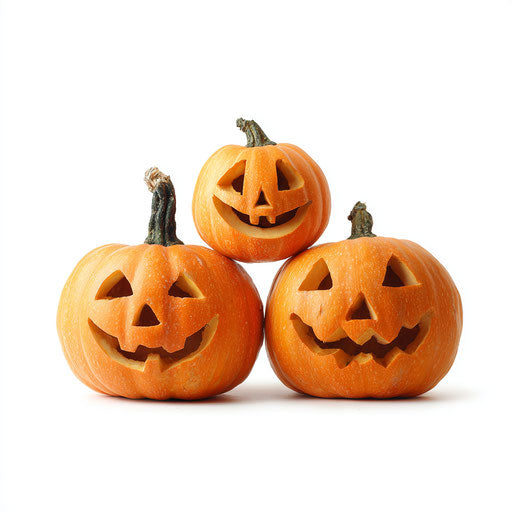 Friendly Halloween Jack-o'-Lanterns Against White