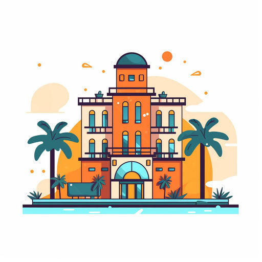 Minimalist style hotel clipart, on white background