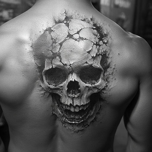 Men's skull tattoos depicting a skull crumbling into dust