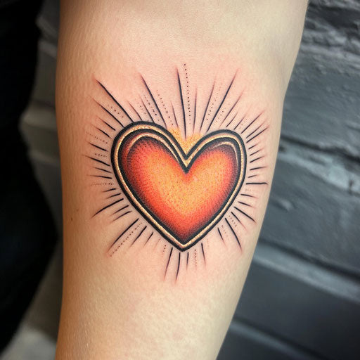 Mother's heart tattoo with glowing halo and soft shading