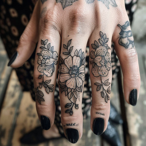 Floral designs finger tattoos