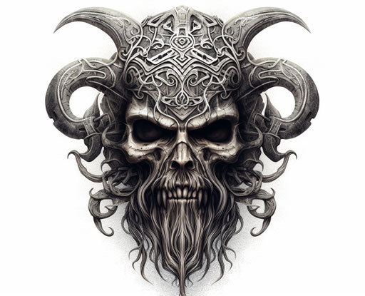 Viking skull with tattoo on white background