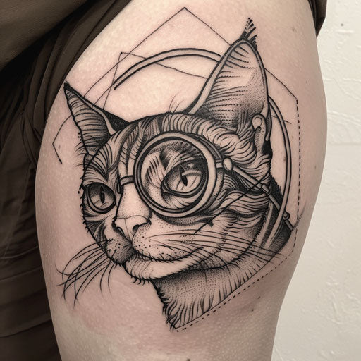 Sophisticated sketch of a cat with monocle, old school style