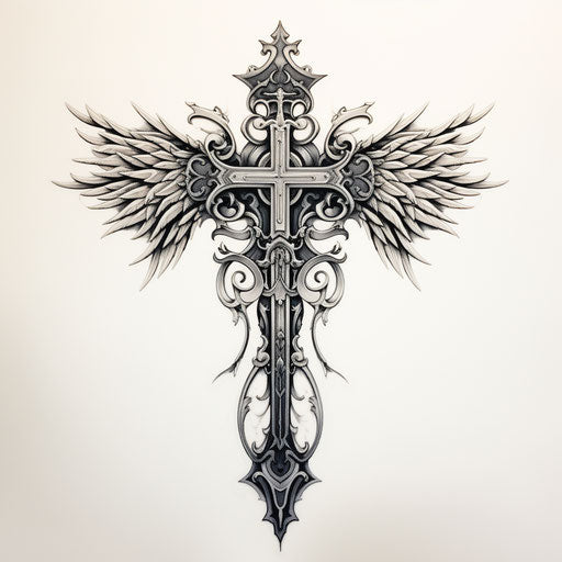 Cross with black and grey wings, bold line style, subtle shading