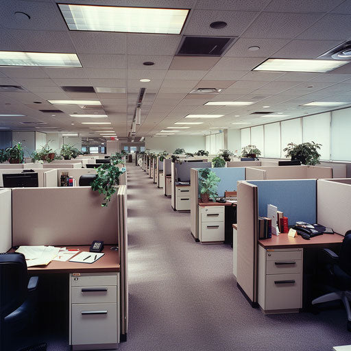 Traditional corporate office with neatly organized workspaces