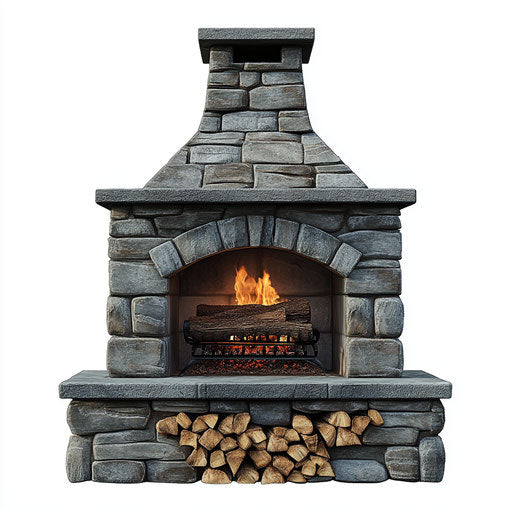 3D Outdoor Fireplace with flat white background, isolated clipart