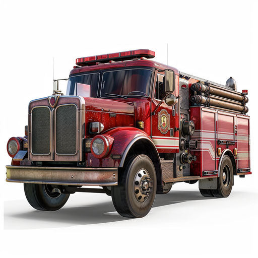 Photo realistic fire engine clipart on white backdrop