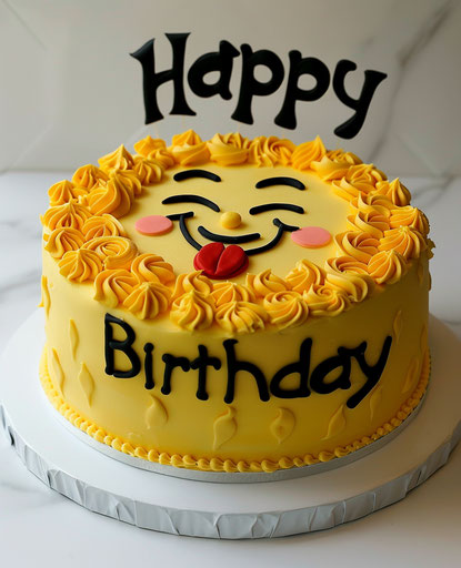 Happy Birthday emoji cake with yellow frosting