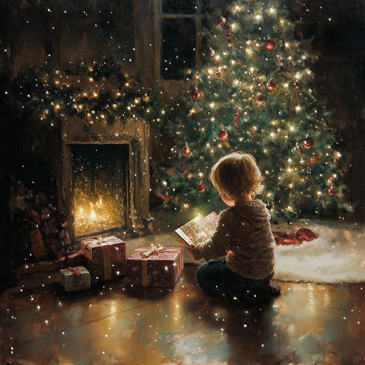 A child's excitement opening a magical gift under the tree