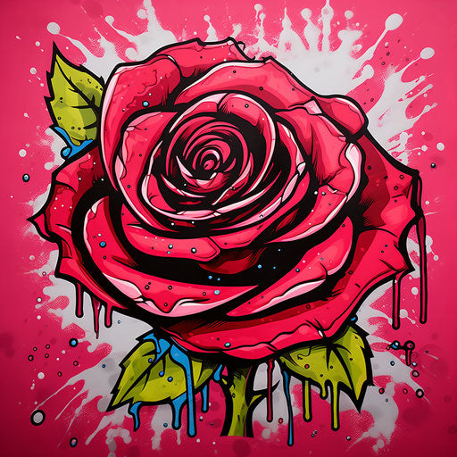 Big rose tattoo in cartoonish style, red and pink, shiny