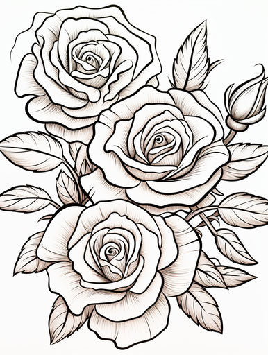 Rose coloring pages with graceful lines, joyful celebration of nature