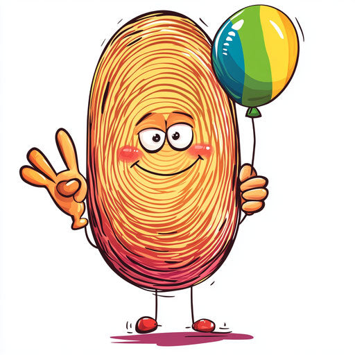 Humorous caricature of a fingerprint with human characteristics