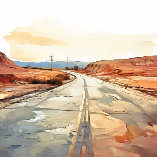 Road illustration in the style of oil painting, on white background