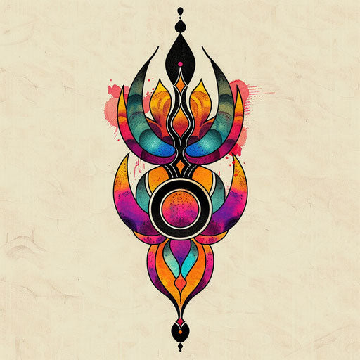 Retro tattoo sketch of a hakuna matata symbol inspired by 1960s art with psychedelic colors