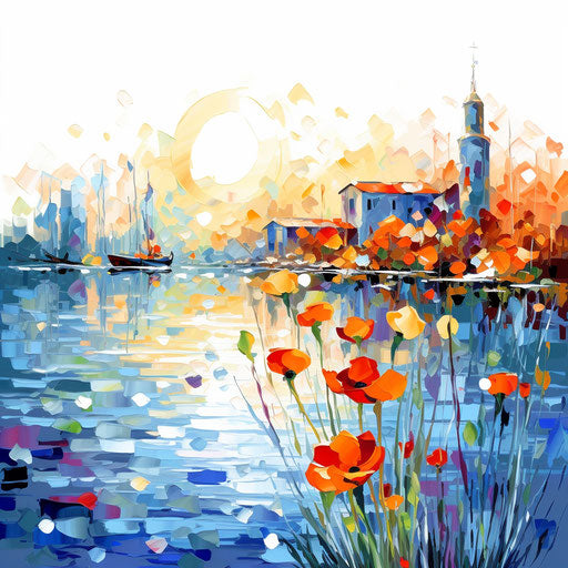 Colorful clipart in the style of Impressionistic Art, on white background