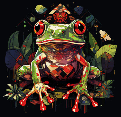 White tree frog in dark emerald and red style