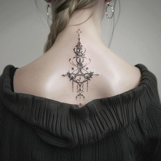 Elvish runes neck tattoo