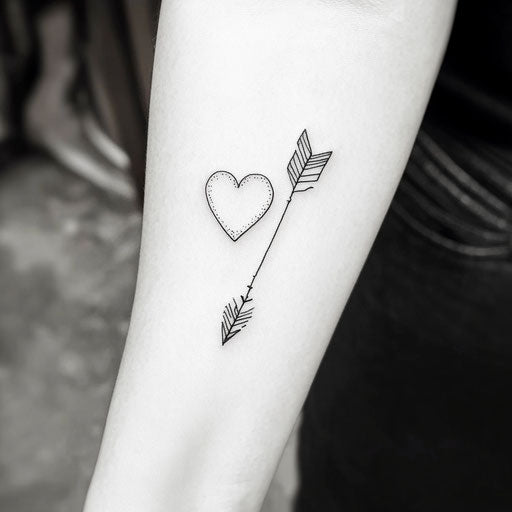 Minimalist black heart arrow tattoo for forearm