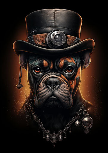 Tattooed boxer with hat in dog figures style