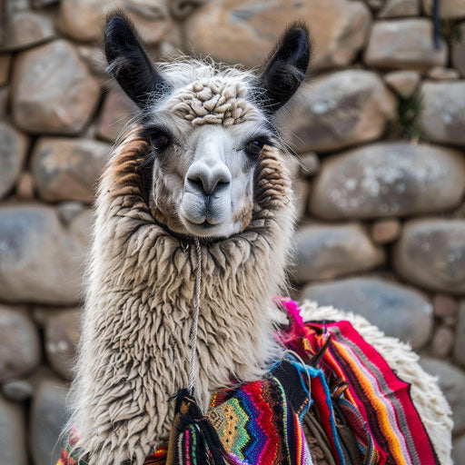 Soft woolly coat of the Peruvian llama in the Andes