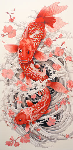 An anime-style koi fish with intricate floral patterns