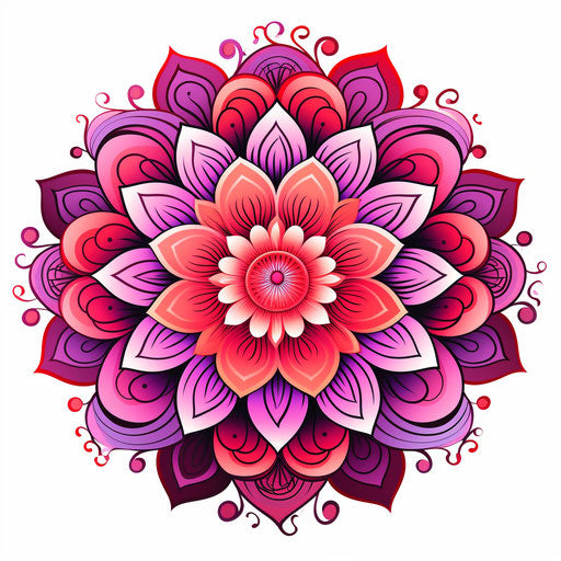 Intricate round red flower with pattern in zen style