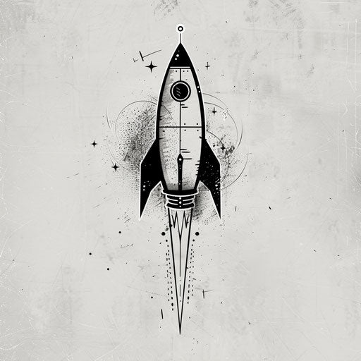 Minimalist black rocket on pale grey