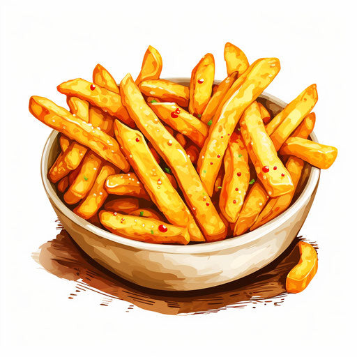 Fries clipart in the style of Impressionistic Art, on a white background