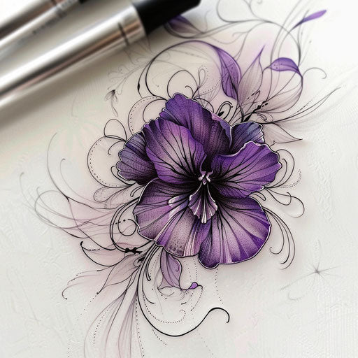 Gothic inspired violet flower tattoo